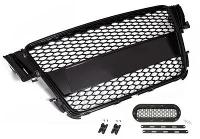 Kühlergrill Wabengrill SCHWARZ GLANZ + Emblem Halter für Audi A5 8T ab 2007-2011 – Produktansicht