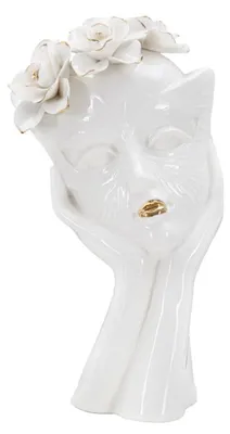 Zdjęcie produktu dla Wazon Woman Mask z białej porcelany ze złotymi detalami