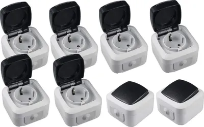 Produktbild von ChiliTec Feuchtraum Starter Kit 6x Steckdose 2x Schalter AP IP44