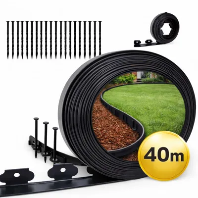 Produktbild von 2x 20 m Rasenkante Flexible Gartenkante Höhe 4 cm Kunststoff Rasenbegrenzung Set mit Befestigungsnägeln Mähkante Beeteinfassung Grasabtrennung