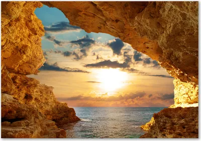 Produktbild von Tulup® Leinwandbild - 100x70 cm - Wandkunst - Drucke auf Leinwand - Leinwanddruck  - Landschaften - Orange - Grotte am Meer