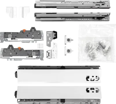 Produktbild von BLUM Schubladenschienen TANDEM SET; Zargenhöhe 68mm, mit TIP-ON BLUMOTION Einheit, 30kg, NL450mm, Seidenweiß, bis KB600mm