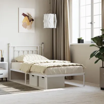 Produktbild von [Home] Bettgestell mit Kopfteil Metall Weiß 100x190 cm , Neue Mode 2024 im häuslichen Leben