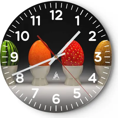 Produktbild von Wanduhr - Rund - Glasuhr - Glas Keramik Lebensmittel Obst - 30x30cm - Schleichendes Uhrwerk - Lautlos - zum Aufhängen bereit - Dekoration Modern - Wanddekoration aus Glas - C4AR30x30-2319