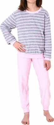 Produktbild von Mädchen Frottee Pyjama langarm mit Bündchen Schlafanzug mit Herz - Motiv - 65498 ; grau , 170