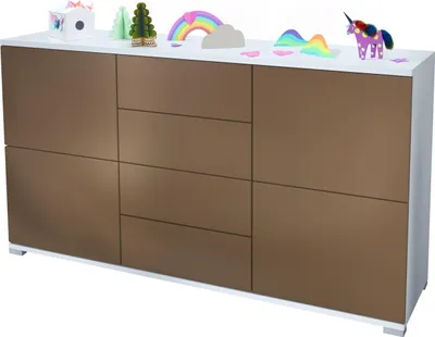 Produktbild von Vladon Sideboard Rova V1, Kommode mit 4 Türen und 4 Schubladen, Weiß matt/Bronze Optik (138,5 x 75,5 x 35)