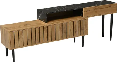 Obrázek produktu pro Raumix Lowboard, nastavitelná TV skříňka, dvoubarevný design, šířka 129-200 cm