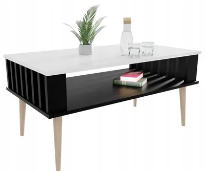 Produktbild von Couchtisch Lamellen Fürs Wohnzimmer Weiß Wohnzimmertisch Mit Ablage