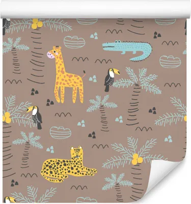 Produktbild von 10m VLIES TAPETE Rolle Kinderzimmer Tiere Tukane Giraffen Krokodile XXL