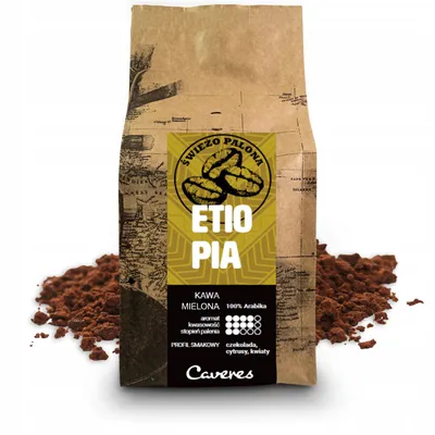 Zdjęcie produktu dla Kawa mielona Caveres ETIOPIA 100% Arabica 250 g ŚWIEŻO PALONA rzemieślnicza palarnia kawy premium
