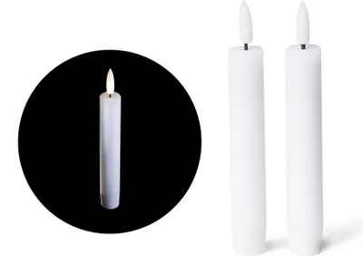 Produktbild von LED Stabkerze 2er indoor mit Timer Funktion - 6 Stunden - Weiß - 12,5cm Höhe für 2,2cm Durchmesser / 2 AAA Batterien notwendig - Stabkerze LED bewegliche Flamme