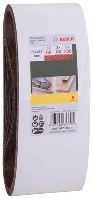 Produktbild von Schleifband-Set für Bandschleifer, 9-teilig, 75 x 457 mm, Körnung 60, 80, 100