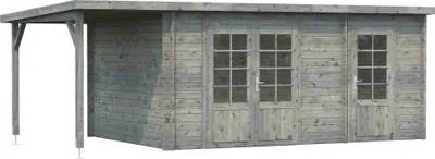 Produktbild von Palmako Gartenhaus Ella 13,1 m² Zweiraumhaus inkl. 3,9 m² Anbau - 28 mm Grau tauchimprägniert