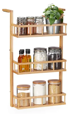 Immagine prodotto di Scaffale portaspezie in bambù - 3 ripiani - Naturale - 68 x 43 x 24 cm - Da appendere o da appoggiare