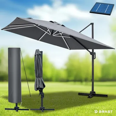 Produktbild von BRAST Alu Sonnenschirm Ampelschirm | 3x3m rechteckig | Grau + LEDs | inkl. Schützhülle | UV-Schutz 50+ | wetterfest rostfrei 360° | drehbar & höhenverstellbar