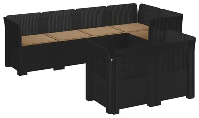 Produktbild von vidaXL 7-Sitzer Gartensofa mit Kissen Rattan-Look PP Anthrazit