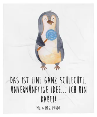 Produktbild von Mr. & Mrs. Panda Tagesdecke Pinguin Lolli - Weiß - Geschenk, Bettdecke, Decke, Kuscheldecke, Sofaüberwurf, Unvernünftig, Spruch, Süßigkeiten, Winterdecke