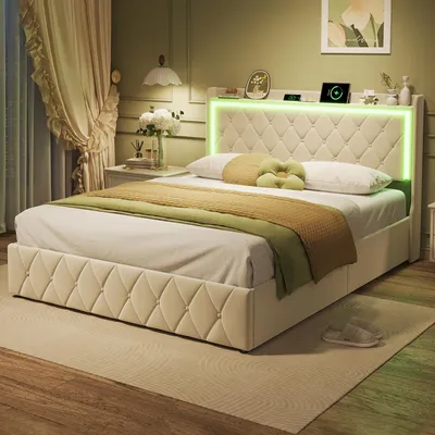 Immagine prodotto di Letto contenitore Moonbite 140x200 cm con USB, porta Type-C, illuminazione LED e telecomando – struttura a listelli con spazio contenitore