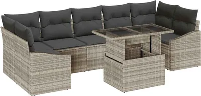 Obrázek produktu pro Sada zahradních pohovek 8 pcs Světle šedá Poly ratan