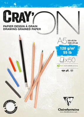 Produktbild von Clairefontaine 5x Cray'ON, geleimter Block A5, 10 Blatt 120g 975019C