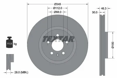 Obrázek produktu pro 2x TEXTAR 92143903 Brzdový kotouč přední nápravy