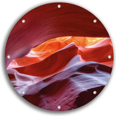 Produktbild von Wallario rundes Outdoor-Poster für Garten oder Balkon, Motiv Antelop Canyon USA  Kalksandsteingebirge in leuchtenden Farben, 30 cm Durchmesser