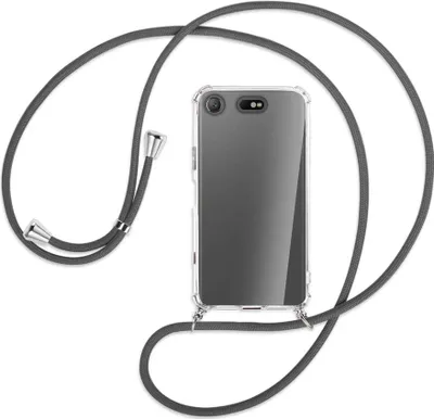 Produktbild von Handykette Backcover-Schutzhülle mit Band (Metall silberfarben) für Sony Xperia XZ1 Compact - dunkelgrau
