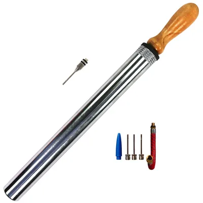 Produktbild von Best Sporting Ballpumpe verchromt mit Holzgriff, 39 cm x 2,8 cm mit Ventil-Set