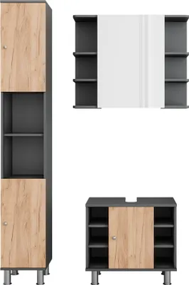 Produktbild von Badmöbel-Set Vicco Fynn Anthrazit/Goldkraft Eiche 3 Teile mit Hochschrank, Model 54713