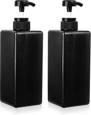 Produktbild von Famanu Seifenspender Set von 2 – 650 ml Pumpenspender für Shampoo, Conditioner und Duschgel – Kunststoff – Schwarz