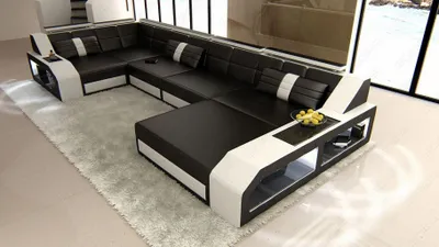 Produktbild von Leder Wohnlandschaft Arezzo Sofa mit LED Echtleder
