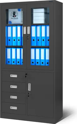 Produktbild von Aktenschrank Büroschrank Metallschrank Flügeltüren Schubladen Pulverbeschichtung Metall 185 cm x 90 cm x 40 cm (H x B x T), Farbe: Anthrazit