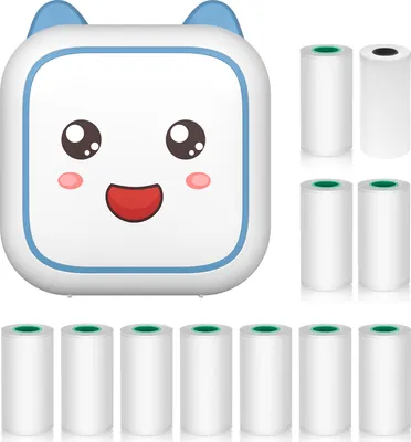 Zdjęcie produktu dla Mini drukarka termiczna, wielofunkcyjna mini drukarka, przenośna, drukarka do natychmiastowego wydruku zdjęć,  Bluetooth do smartfonów, w zestawie 1 rolka papieru 57 mm + 10 samoprzylepnych rolek papieru, kompatybilna z systemami iOS i Android, kolor zielony