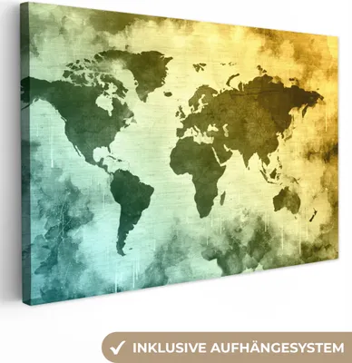 Produktbild von OneMillionCanvasses® - Leinwandbilder - 140x90 cm, Weltkarte - Grün - Blau, Wandbilder Kunstdruck Wanddekoration