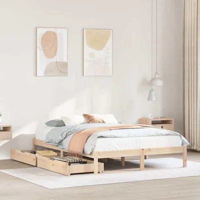 Productafbeelding van Tweepersoonsbed 120x200cm - Massief Hout - Met Opberglades en Hoofdbord