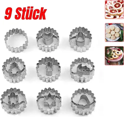 Immagine prodotto di Set di tagliabiscotti natalizi, 9 pezzi tagliabiscotti natalizi, mini tagliabiscotti natalizi per decorazioni di torte di zucchero, acciaio inossidabile