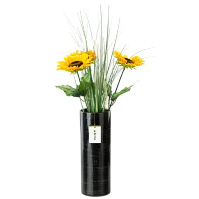 Productafbeelding van Vazen van keramiek, zwart met zilveren glans, hoogte 31,5 cm, diameter 11,7 cm. Decoratieve tafelvaas, cilindervorm, geschikt voor bloemen, decoratie, orchideeën. Modern, glamoureus