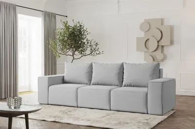 Produktbild von Sofa Designersofa ESTELLE 3-Sitzer in Stoff Opera Velvet Hellgrau