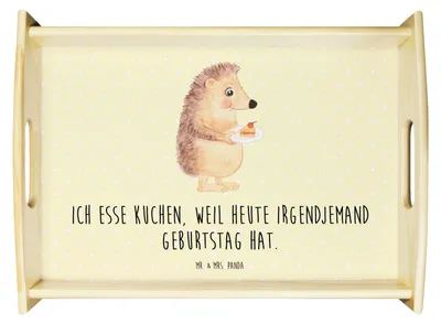 Produktbild von Mr. & Mrs. Panda Serviertablett Igel Kuchenstück - Gelb Pastell - Geschenk, betttablett, sofatablett, Torte, Servier Tablett, Gute Laune, Kuchen Backen, Geburtstagskuchen
