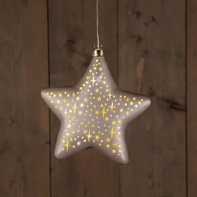 Productafbeelding van B.O.T. Star Glass Matt Champagne With Stars 19 cm kerstverlichting Anna's Collection