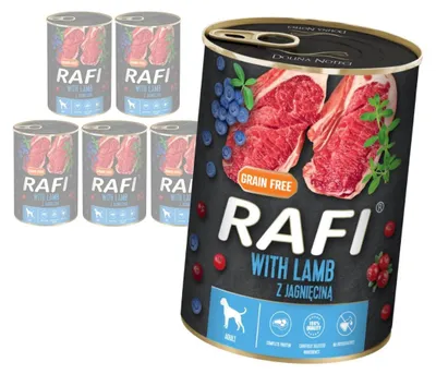 Produktbild von Rafi 6x400g Getreidefreies Nassfutter für Hunde mit Lamm, Cranberry und Blaubeere