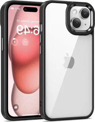 Immagine prodotto di Custodia per iPhone 15 - Anti-ingiallimento - Resistente agli urti in stile militare - Custodia trasparente con retro rigido - Nera