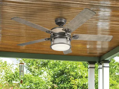 Obrázek produktu pro Tichý stropní ventilátor Elstead Ahrendale s LED světlem Ø152cm IP44 venkovní + dálkové ovládání
