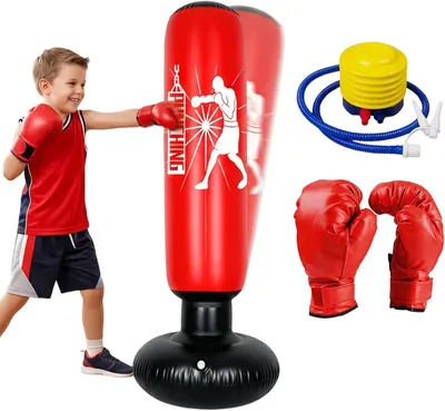 Zdjęcie produktu dla Stojący worek treningowy 160 cm, dla dzieci w wieku 6 do 12 lat, z rękawicami bokserskimi, do kickboxingu