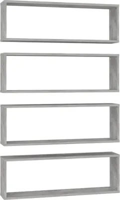 Obrázek produktu pro vidaXL Police Cube 4 ks. Betonově šedé 80x15x26,5 cm odvozený dřevěný výrobek
