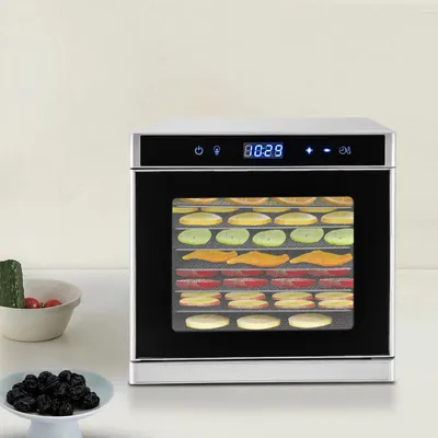 Obrázok produktu pre Sušička potravín – Elektrická sušička potravín – 700 W, 220 V – 8 úrovní – nerezová oceľ – regulácia teploty 35–75 °C – strieborná
