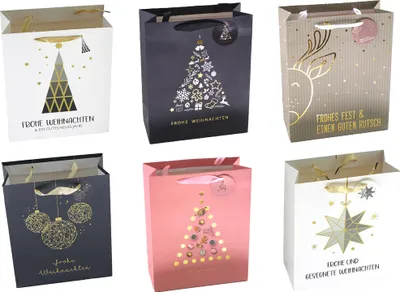 Produktbild von 12 x Geschenktüten aus Papier für Weihnachten in edler Optik (26 x 32 x 12 cm)B/H/T Geschenktaschen Weihnacht - Weihnachtstüten Papier