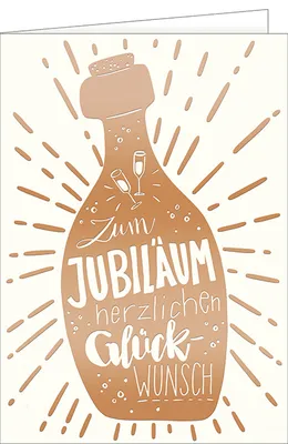 Produktbild von Jubiläum - A4 Karte mit Umschlag – Goldflasche - Zum Jubiläum herzlich