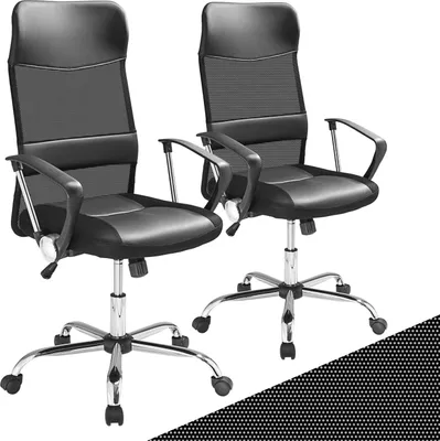 Image de Casaria 2x Fauteuil de bureau Noir Pivotant Ergonomique Réglable en hauteur Fonction de basculement Chaise gaming