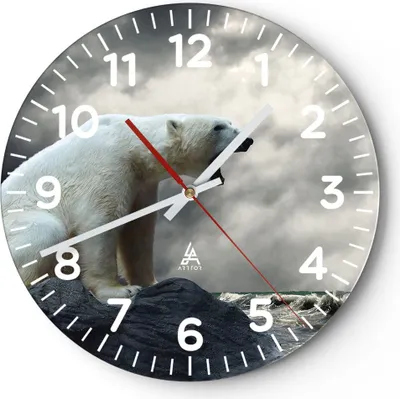 Produktbild von Wanduhr - Rund - Glasuhr - Bär Tiere Wasser Eis - 30x30cm - Schleichendes Uhrwerk - Lautlos - zum Aufhängen bereit - Dekoration Modern - Wanddekoration aus Glas - C4AR30x30-2451